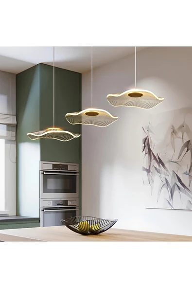 burenze Luxury Exclusive Üçlü Sıralı Sarkıt Led Avize Jellyfish Gold Sarı Ledli Avize ürün görseli 1