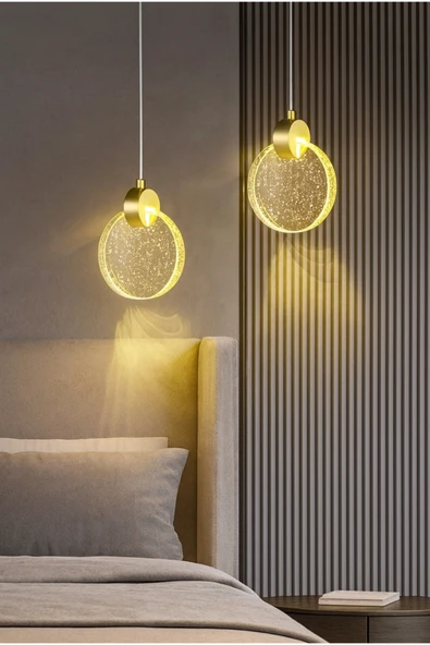 burenze Modern Elegance Luxury Sarkıt Kristal Camlı Led Avize Gold Sarı 2 Adet Set Fiyat ürün görseli 1