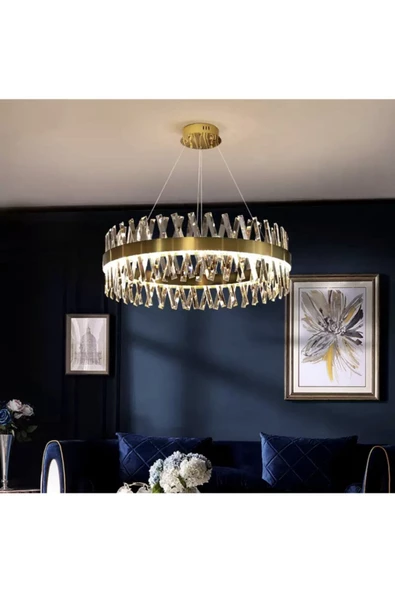 burenze A++ Luxury Modern Kristal Taşlı Sarkıt Power Led Avize Kademeli 3 Renk Bronz 60'lık ürün görseli 1