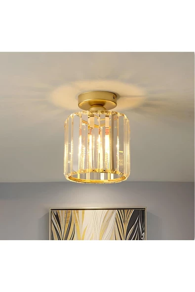 burenze Modern Luxury Plafonyer Kristal Taşlı Avize Gold Sarı Hol Antre Avize ürün görseli 1