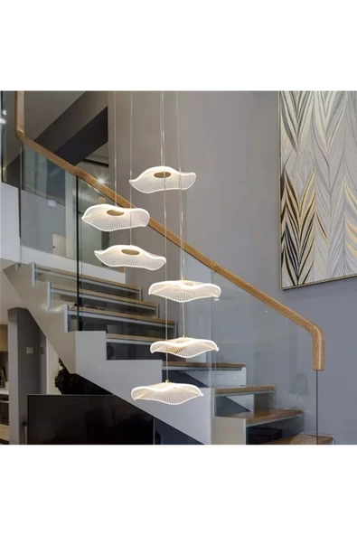 burenze Luxury Exclusive Altılı Yuvarlak Sarkıt Led Avize Jellyfish Gold Sarı 6'lı Ledli Avize ürün görseli 1