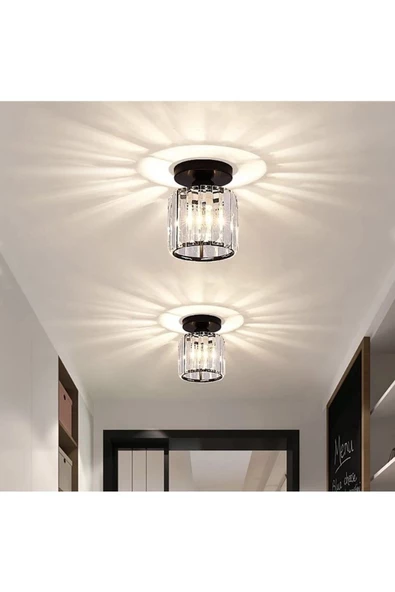 Fico Home Modern Luxury Plafonyer Tavan Kristal Taşlı Avize Hol Antre Avize Siyah ürün görseli 1