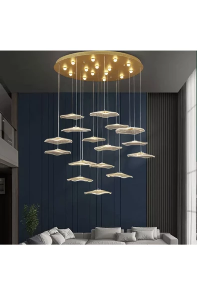 burenze Luxury Exclusive Yuvarlak Sarkıt Led Avize Jellyfish Gold Sarı 16'lı Ledli Avize ürün görseli 1