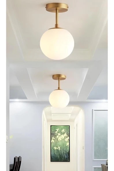 burenze Modern Tekli Beyaz Glop Camlı Tavan Salon Oturma Odası Mutfak Antre Hol Avize Eskitme ürün görseli 1