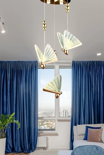 burenze Butterfly Avize Üçlü Sarkıt Led Avize Rose Gold Sarı Harika Görsel Gün Işığı ürün görseli 1