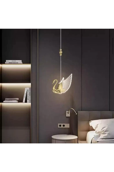 burenze Luxury Tekli Sarkıt Kuğu Led Avize Swan Gold Sarı Ledli Avize ürün görseli 1