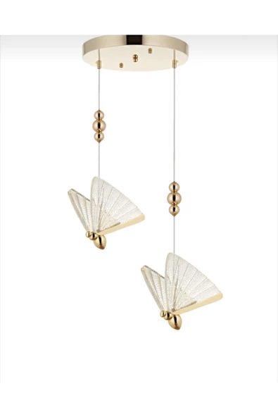 burenze Luxury Modern Sarkıt Kelebek Led Avize 2’li Gold Sarı Ledli Avize ürün görseli 1