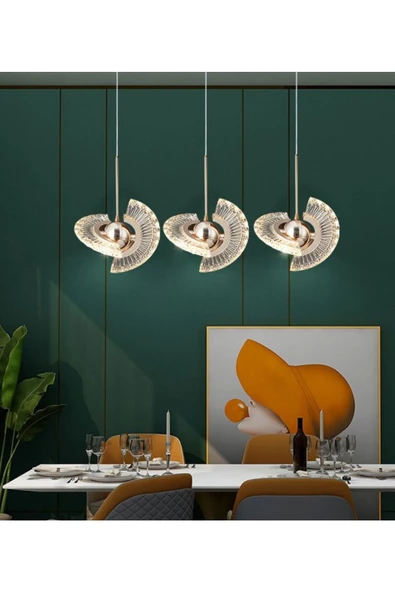 burenze Modern Luxury Exclusive Crystal Üçlü Sıralı Led Avize Gold Sarı Ledli Avize ürün görseli 1