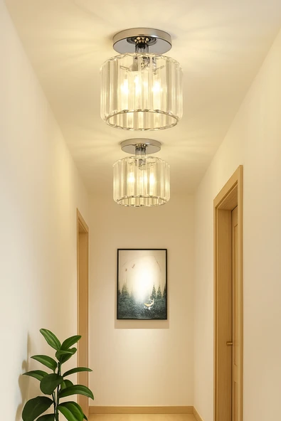 Fico Home Luxury Tavan Kristal Taşlı Avize Krom Hol Antre Avize Büyük Boy ürün görseli 1