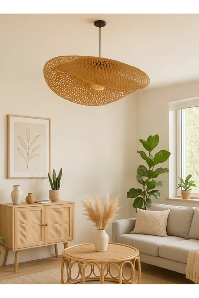 burenze Modern Nordic Tasarım Bamboo Avize Iskandinav Hasır Avize 1.sınıf Kalite Çap Ferahlık Katar ürün görseli 1