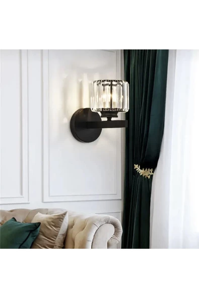 burenze Modern Luxury Kristal Taşlı Pilli Aplik Eskitme Siyah Tak Çalıştır Harika Görsel ürün görseli 1