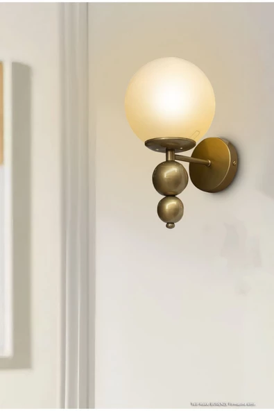 burenze Modern Beyaz Glop Camlı Pilli Aplik 1 ADET Tak Çalıştır Aç Kapa Butonlu Kablosuz Eskitme Gold Sarı ürün görseli 1