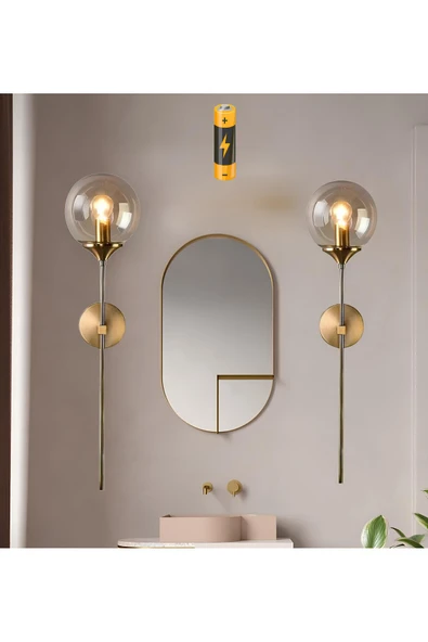burenze Modern Tasarım Pilli Aplik 1 Adet Tak Çalıştır Duvar Camlı Aplik Eskitme Gold Bal Camlı ürün görseli 1