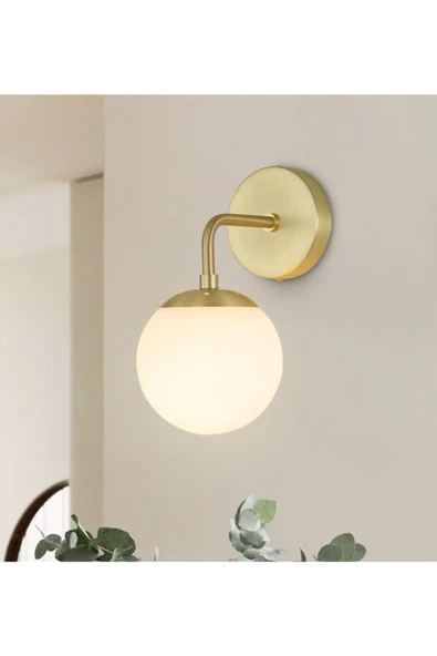 burenze Modern Tasarım Tak Çalıştır Pilli Aplik Eskitme Gold Duvar Pilli Aplik Beyaz Opal Cam ürün görseli 1