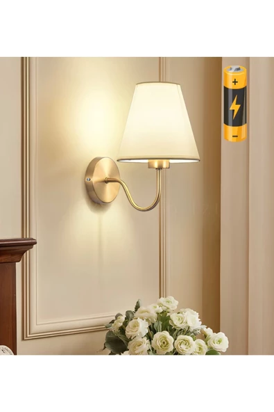 burenze Modern Tasarım Pilli Aplik Gold Sarı Ledli Tak Çalıştır Krem Şapkalı Led Aplik Harika Görsel ürün görseli 1