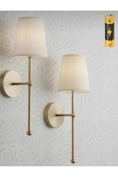 Buiva Luxury Modern Aç Kapa Butonlu Pilli Aplik Eskitme Gold Krem Abajur Pil Tak Kullan 1 Adet Fiyatıdır ürün görseli 1
