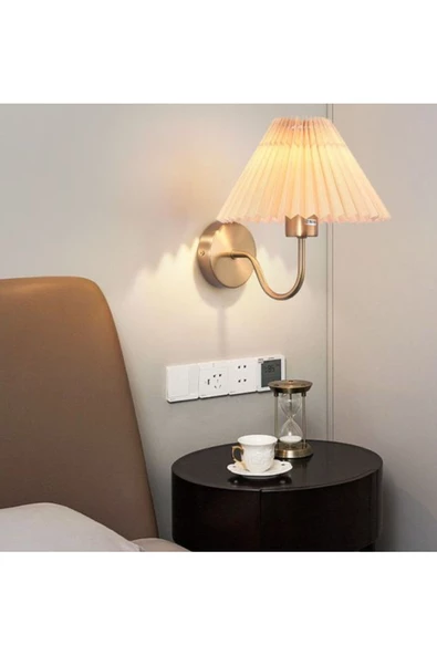 burenze Modern Tasarım Kablosuz Tak Pilli Aplik Çalıştır Krem Abajur Umbrella Aplik Eskitme Gold Sarı 1 Adet ürün görseli 1