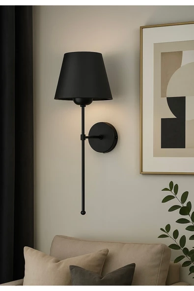 Fico Home Modern Pilli Aplik Tak Çalıştır Siyah Gövde Siyah Abajur Duvar Aplik ürün görseli 1