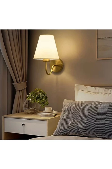 burenze Modern Tasarım Duvar Aplik Eskitme Gold Gövde Krem Abajur Elektrikle Çalışır ürün görseli 1