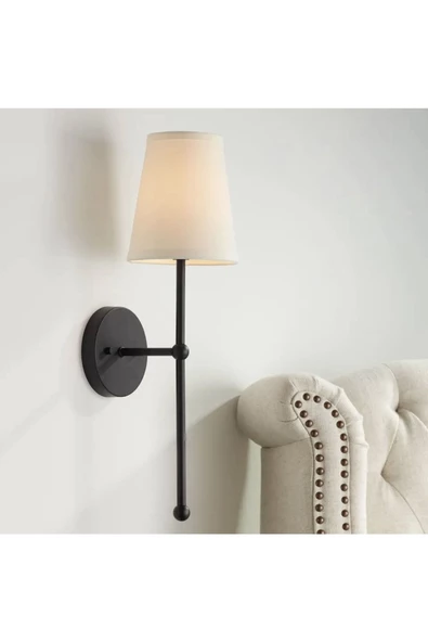 Fico Home Modern Tasarım Mat Siyah Aplik Beyaz Abajur Elektrik Ile Çalışır ürün görseli 1