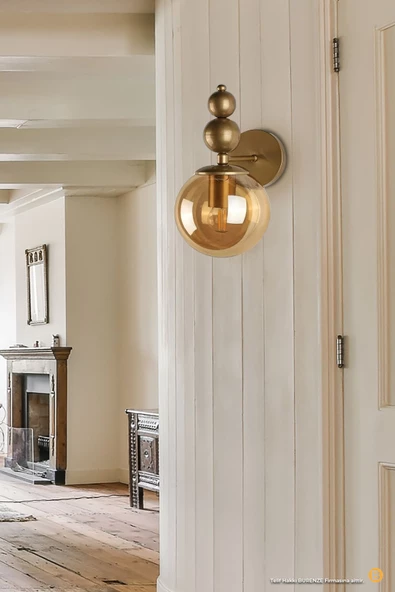 burenze Modern Bal Camlı Pilli Aplik 1 ADET Tak Çalıştır Aç Kapa Butonlu Kablosuz Eskitme Gold Sarı ürün görseli 1