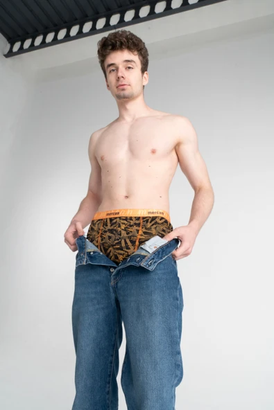 Mercan Geometrik Desenli Likralı Pamuklu Baskılı Erkek Boxer ürün görseli 1