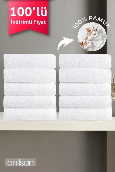 100'lü Beyaz El Havlusu - 50x90 Cm, 225 Gr, %100 Pamuk, Spa Ve Otel Havlusu ürün görseli 1