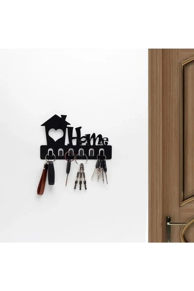 Home Siyah Metal Dekoratif Anahtar Askılığı - Pano Askılığı Home Yazılı Dekoratif Anahtarlık ürün görseli 1