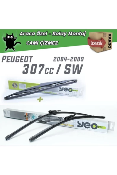 YEO  Peugeot 307 Cc / Sw Ön & Arka Silecek Takımı 2004-2009 ürün görseli 1