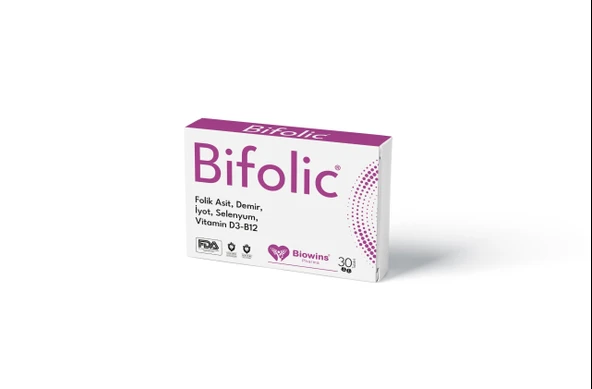 Bifolic 30'lu Folik Asit Demir Selenyum İyot Vitamin D3 ve B12 Vitamin ürün görseli 1