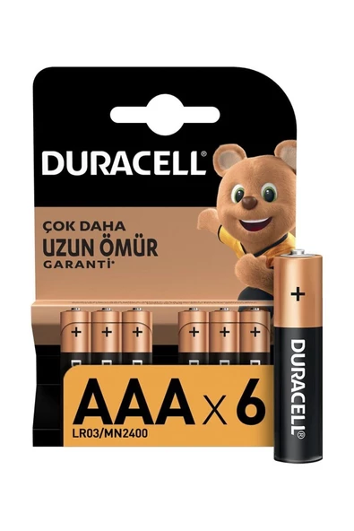Duracell Alkalin AAA İnce Kalem Pil 1,5V (LR03 / MN2400), 6’lı Paket ürün görseli 1