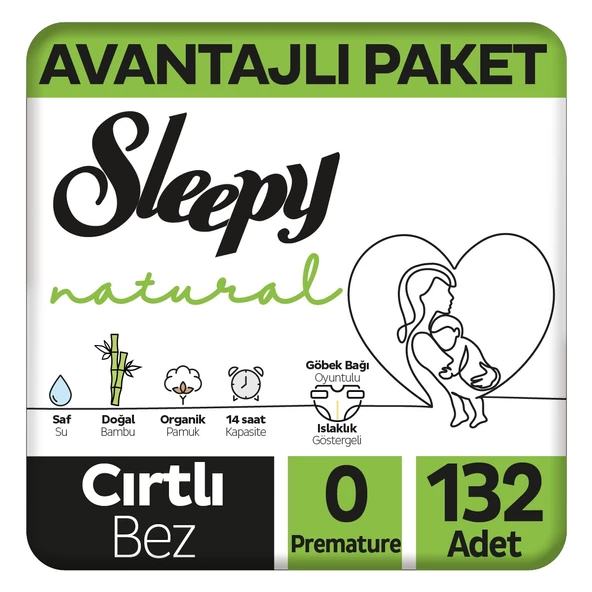 Sleepy Natural Avantajlı Paket Bebek Bezi 0 Numara Premature 132 Adet ürün görseli 1