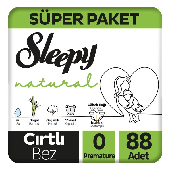 Sleepy Natural Süper Paket Bebek Bezi 0 Numara Premature 88 Adet ürün görseli 1