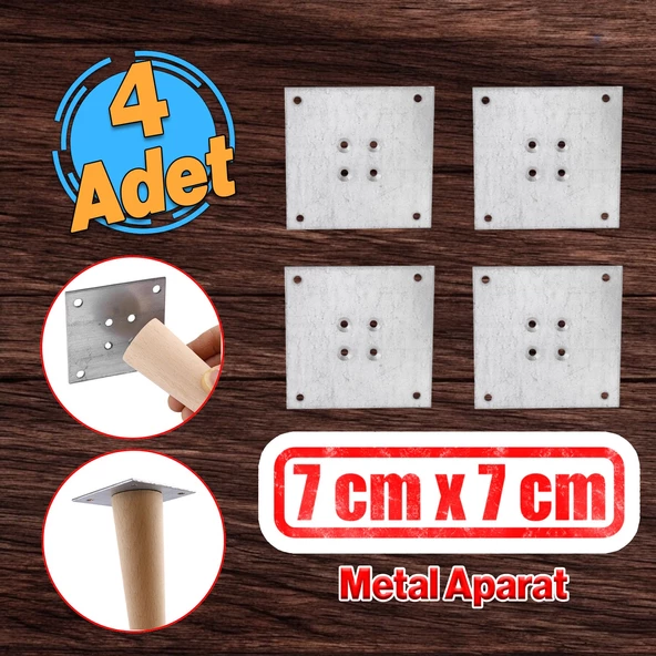 Metal Çinko Masa Bağlantı Sacı Düz 7 x 7 cm Mobilya Yemek Masası Ayak Bağlama Saçı Aparat 4 Adet ürün görseli 1