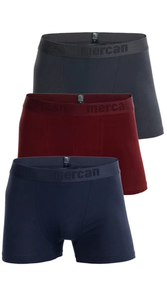Mercan 3'lü Paket Pamuklu Likralı Çok Renkli Esnek Erkek Boxer (LACİVERT BORDO ANTRASİT) ürün görseli 1