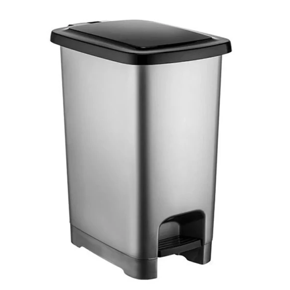 Ergonomik Pedallı Plastik Çöp Kovası  ( iç kovasız) Metal Gri ürün görseli 1