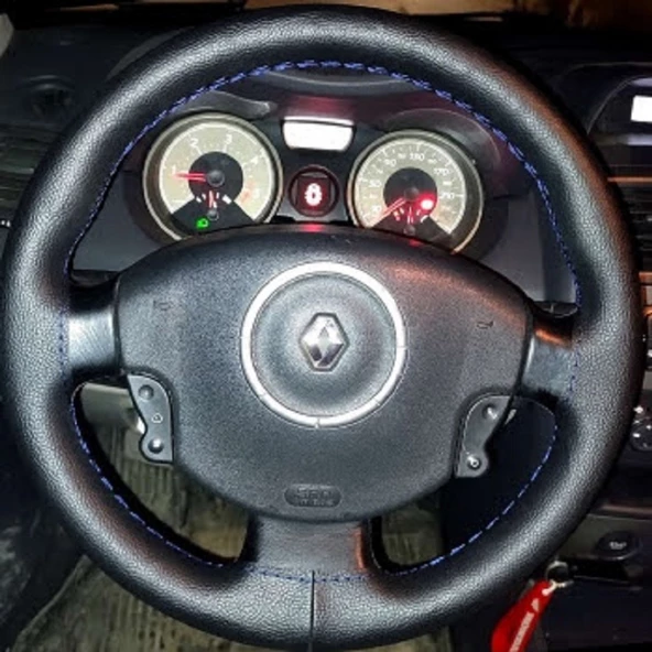 DİKİŞLİ DİREKSİYON KILIFI SİYAH DERİ MAVİ DİKİŞ RENAULT MEGANE 2 ürün görseli 1