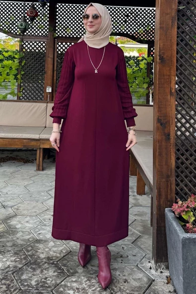 Ecem Bordo Triko Elbise ürün görseli 1
