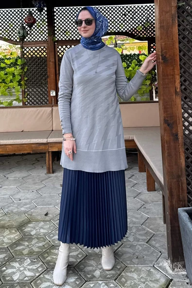 Bilge Triko Tunik Gri - Resim 6