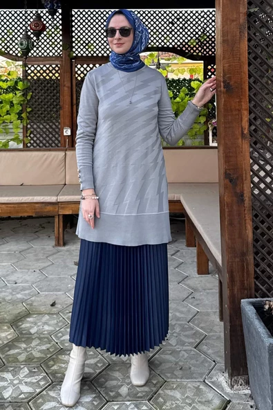 Bilge Triko Tunik Gri - Resim 3