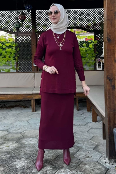 Sezen Triko Takım Bordo - Resim 4