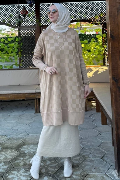 Arzu Triko Tunik Bej - Resim 3