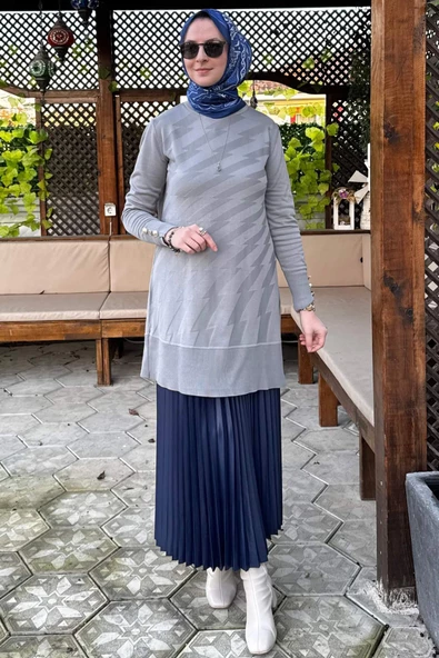 Bilge Triko Tunik Gri - Resim 5