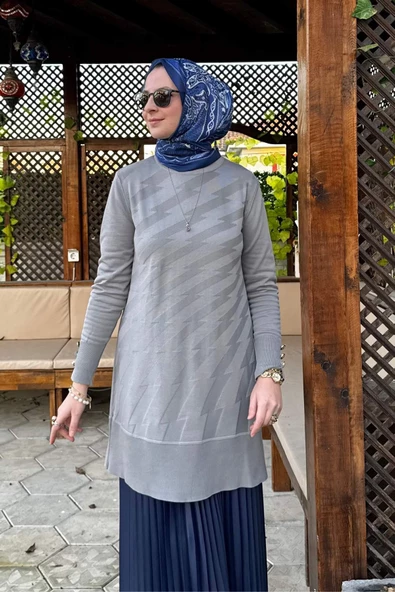 Bilge Triko Tunik Gri - Resim 4