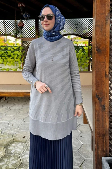 Bilge Triko Tunik Gri - Resim 2
