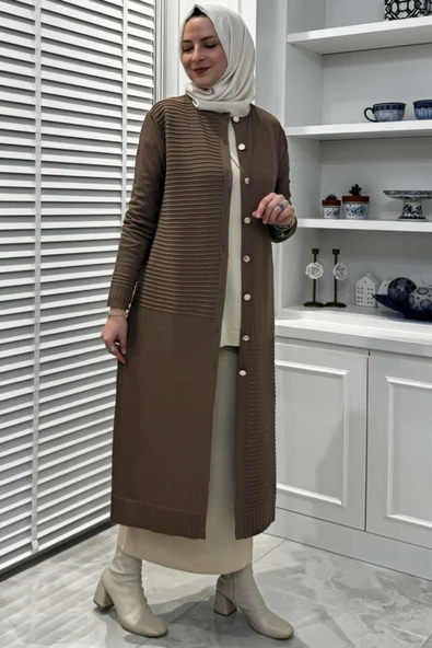 Manolya Sütlü Kahve Triko Hırka - Resim 5