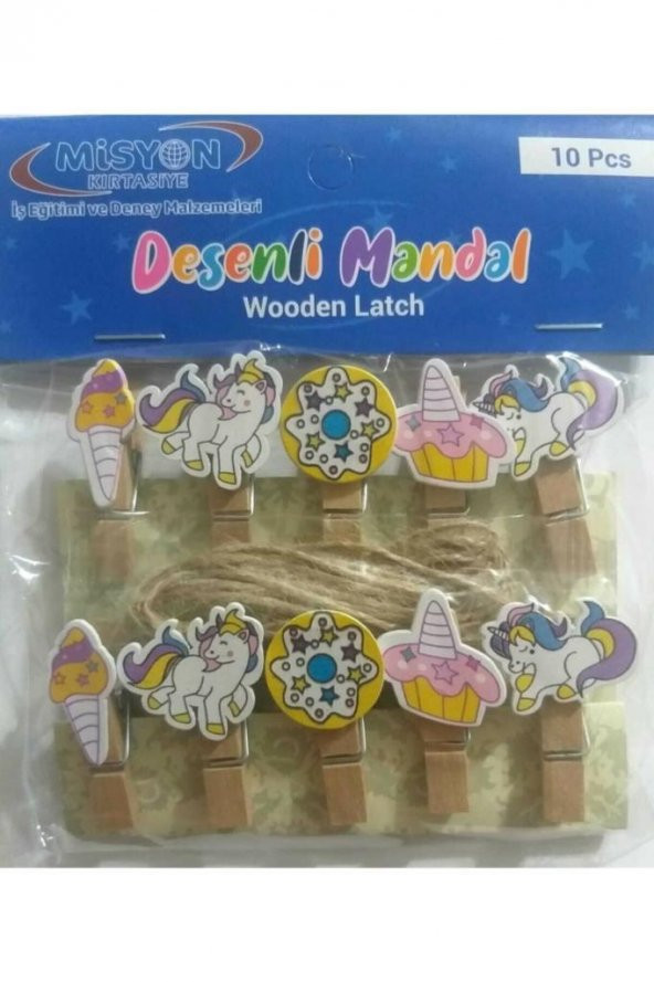 MISYON DESENLI AHSAP MANDAL 10 LU PKT ürün görseli 1