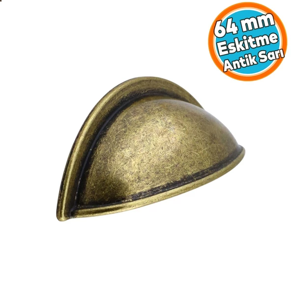 Eskitme Antik Sarı Mobilya Mutfak Dolabı Çekmece Dolap Kulpları Kulpu Kulb Midye Çanak Tas 64 mm ürün görseli 1