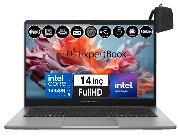 Asus Expertbook P1 P1403CVA-I58512G0D Intel Core I5-13420H 48GB Ddr5 256gb SSD WINDOWS11PRO 14" Fhd Intel UHD Taşınabilir Bilgisayar WXI58512G0DW26+ZETTAÇANTA ürün görseli 1