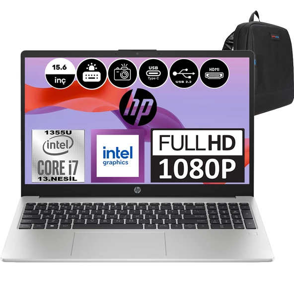 Hp 250 G10 Intel Core I7 1355U 16GB 4tb SSD Intel® Iris® Xᵉ Freedos 15.6" Fhd Taşınabilir Bilgisayar 9G1E6ETF05 + Weblegelsin Çanta ürün görseli 1
